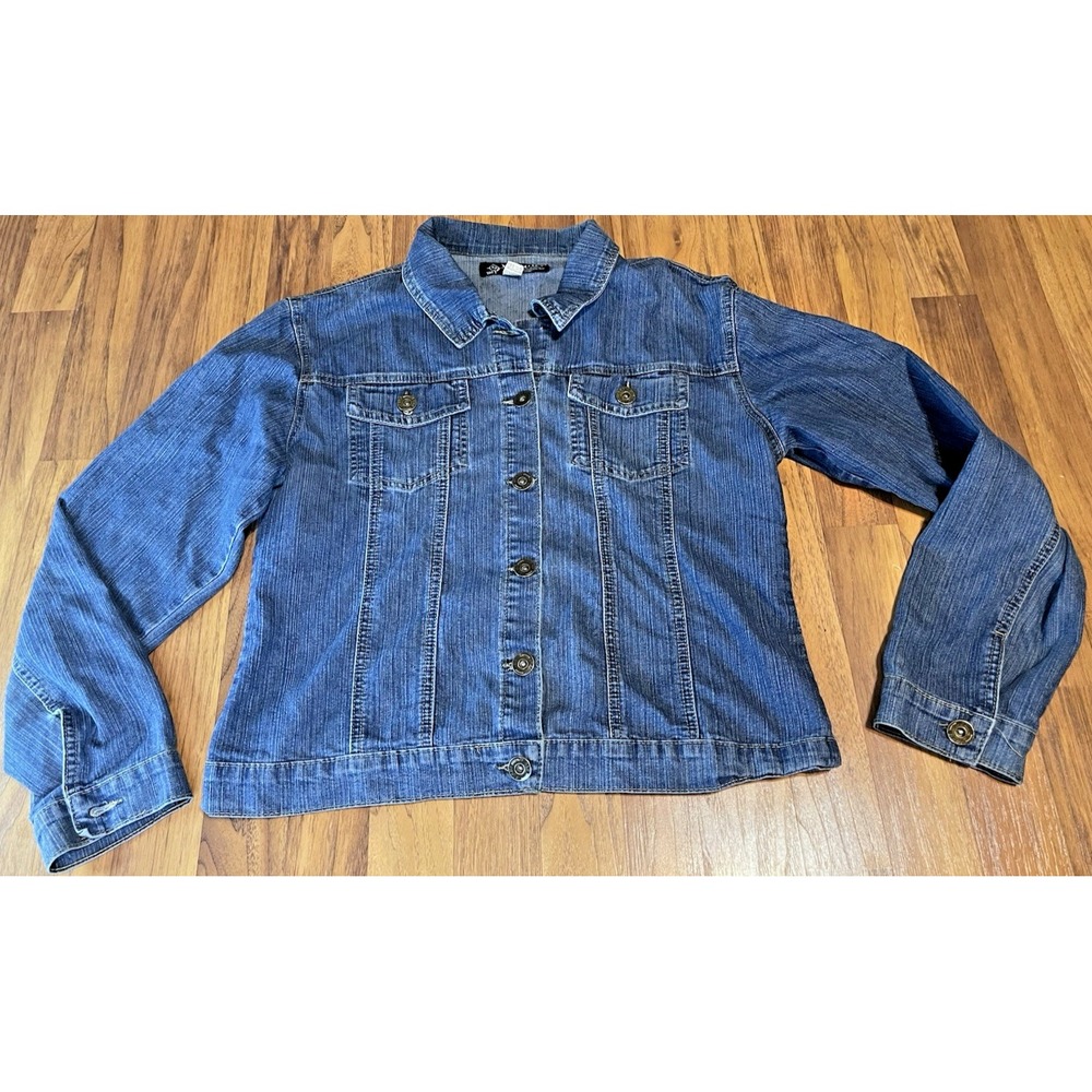 M-Eight Denim Trucker Jacket Mens Large Blue Cotton Button Up Jean Coat Slub